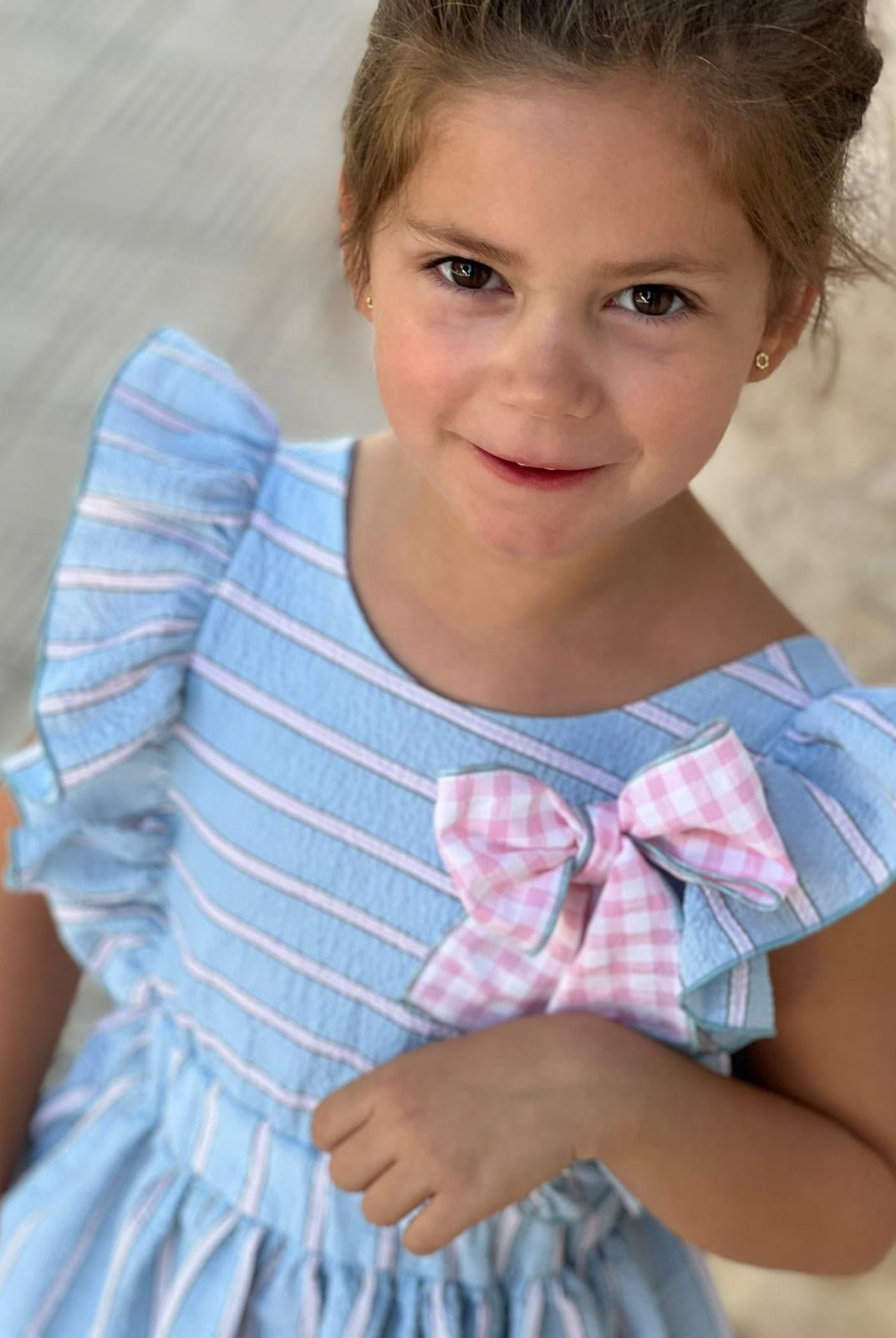 CLEARANCE SALE El Copo - Girls Blue & Pink Stripe Dress - Mariposa Children's Boutique