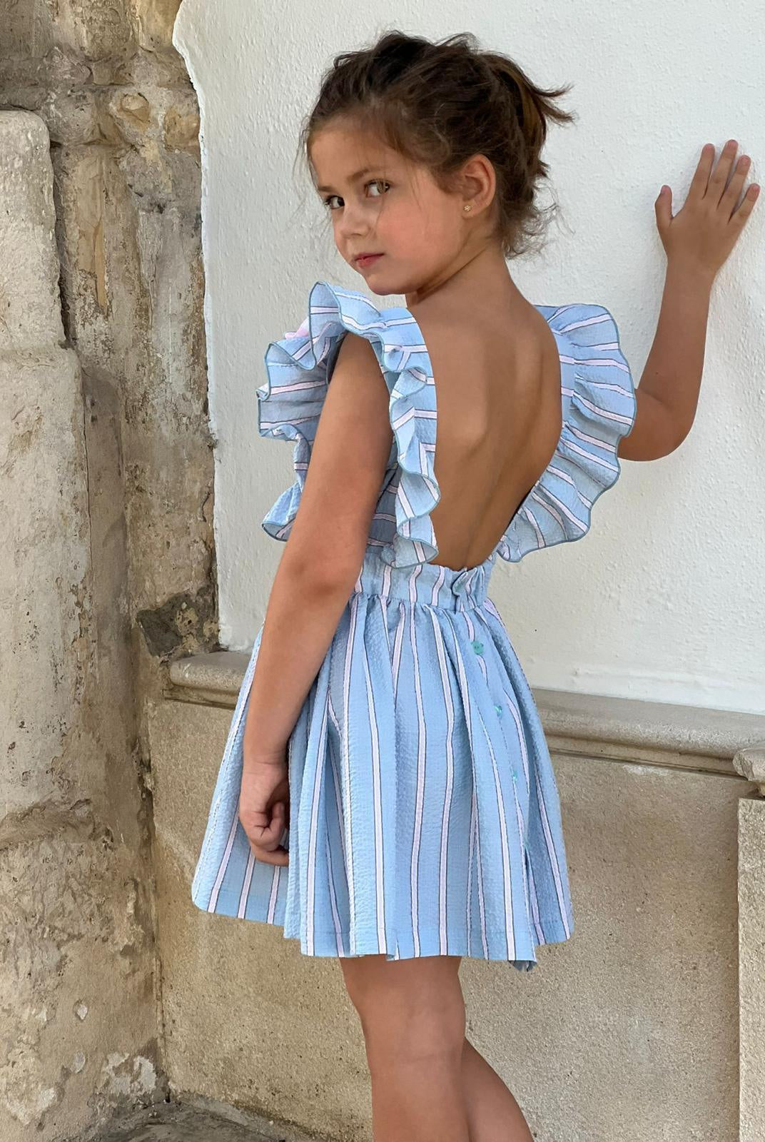 CLEARANCE SALE El Copo - Girls Blue & Pink Stripe Dress - Mariposa Children's Boutique