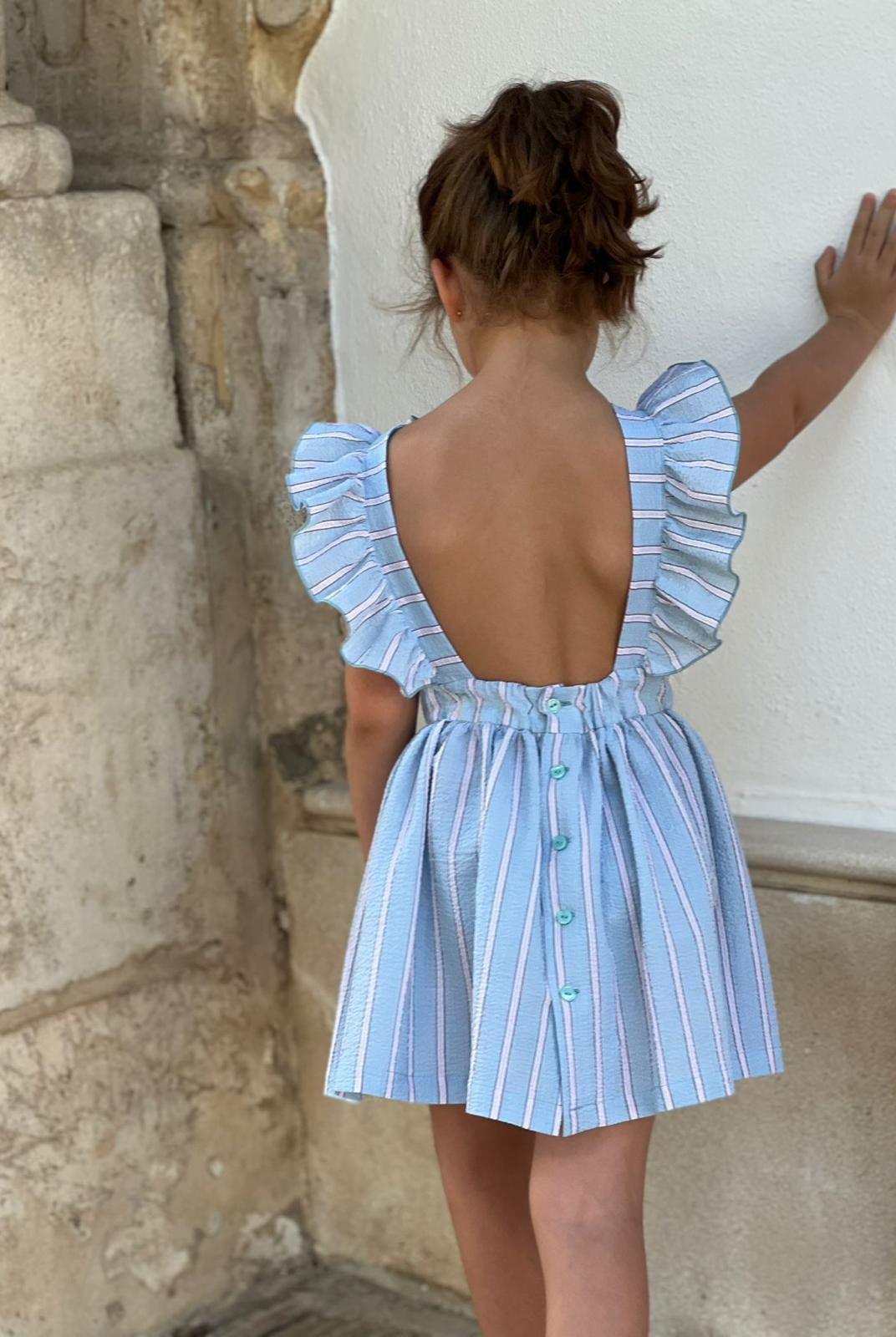 CLEARANCE SALE El Copo - Girls Blue & Pink Stripe Dress - Mariposa Children's Boutique