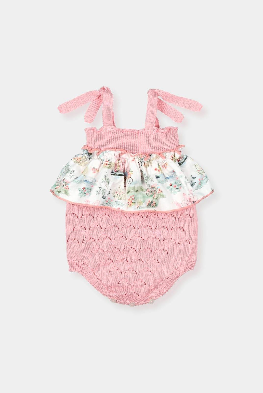 CLEARANCE SALE Mac Ilusion - Baby Girls Pink Knitted Summer Romper with Frill Detail - Mariposa Children's Boutique