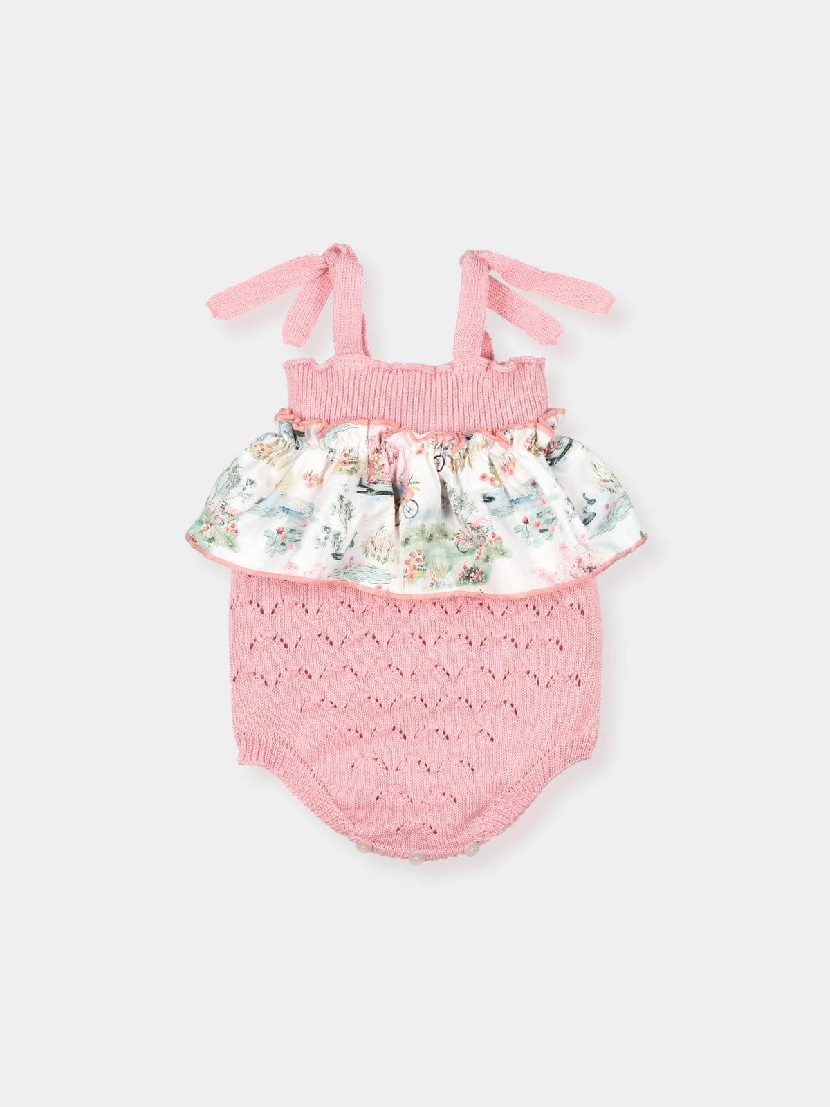 CLEARANCE SALE Mac Ilusion - Baby Girls Pink Knitted Summer Romper with Frill Detail - Mariposa Children's Boutique