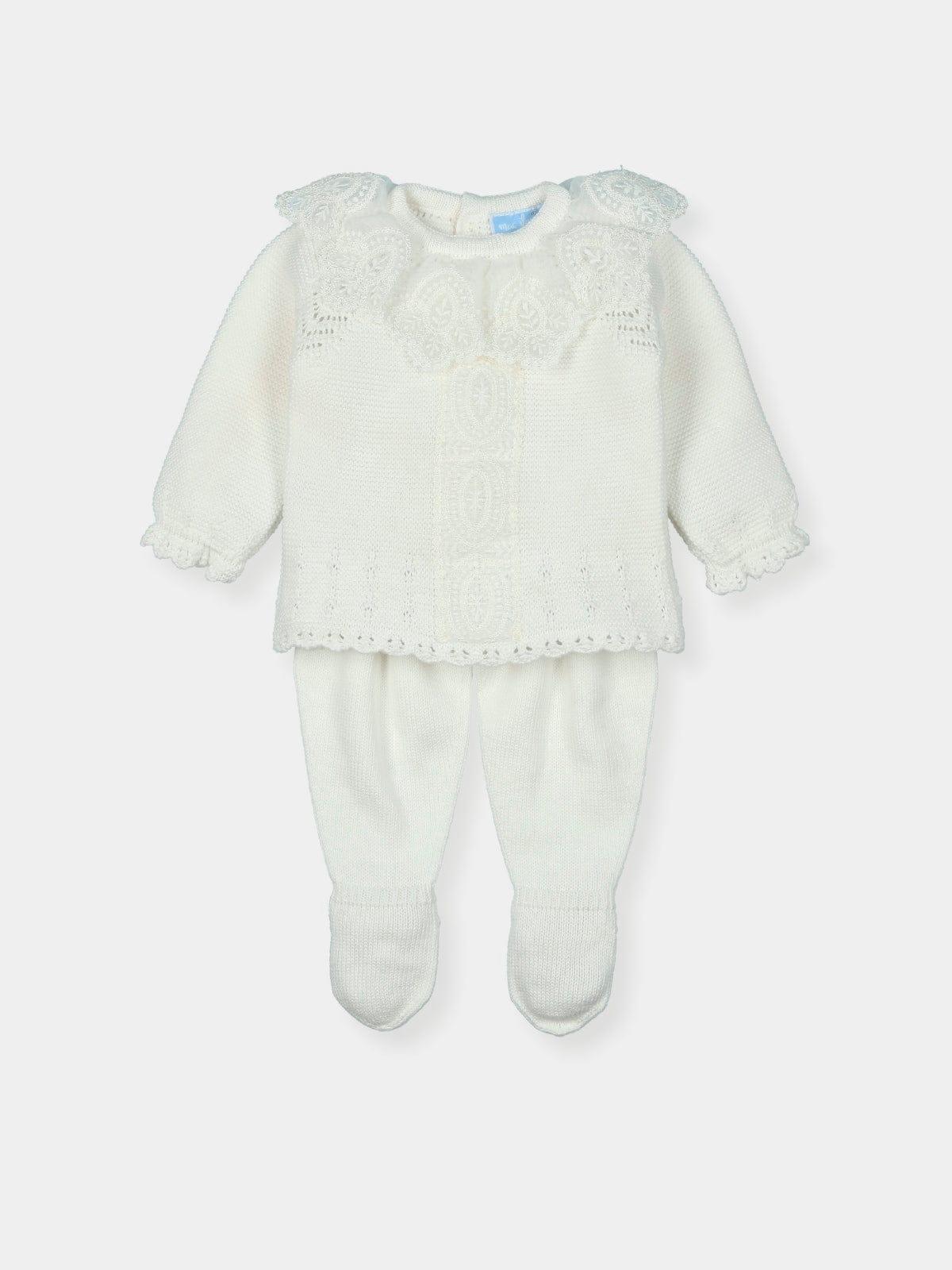 CLEARANCE SALE - Mac Ilusion Cream Unisex Knitted Set with Lace Collar Detail - Mariposa Children's Boutique