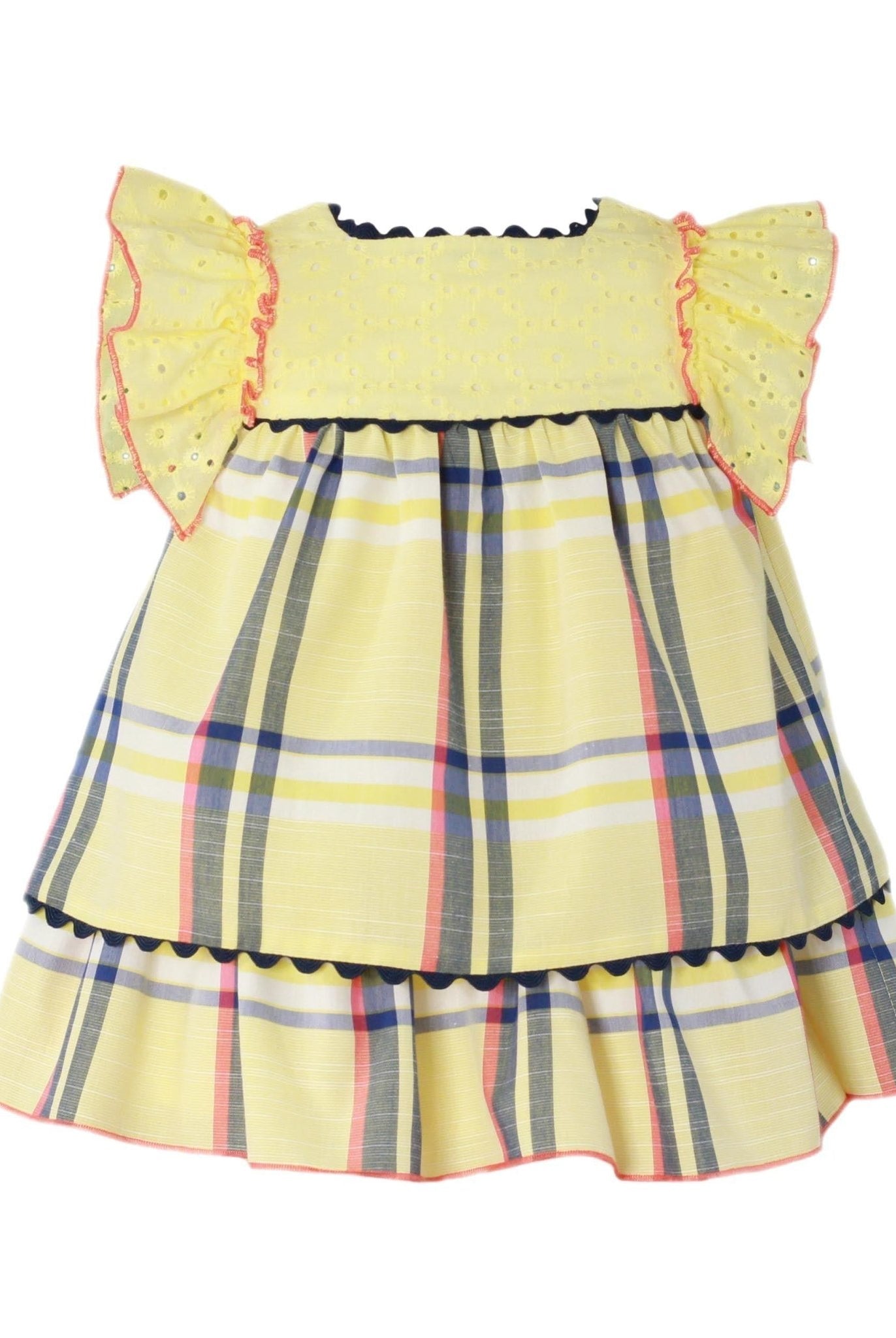 CLEARANCE SALE Miranda - Baby Girls Yellow & Navy Check Baby Dress 141V - Mariposa Children's Boutique