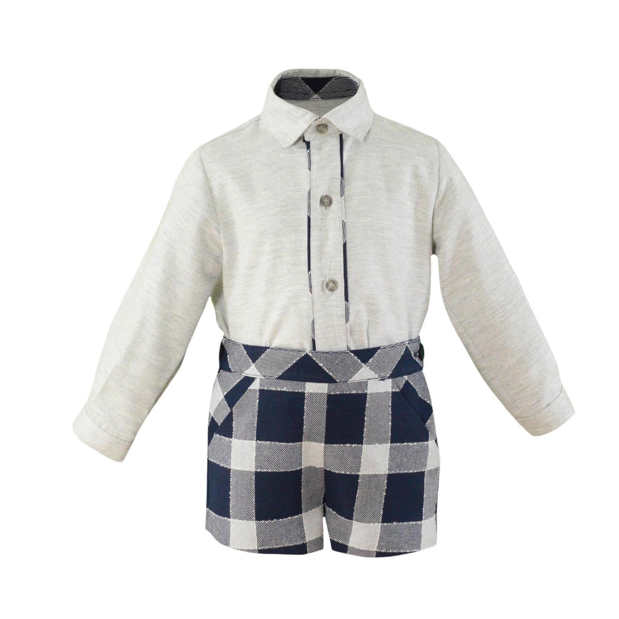 CLEARANCE SALE Miranda - Boys Navy Check Shorts Set Age 6m - Mariposa Children's Boutique