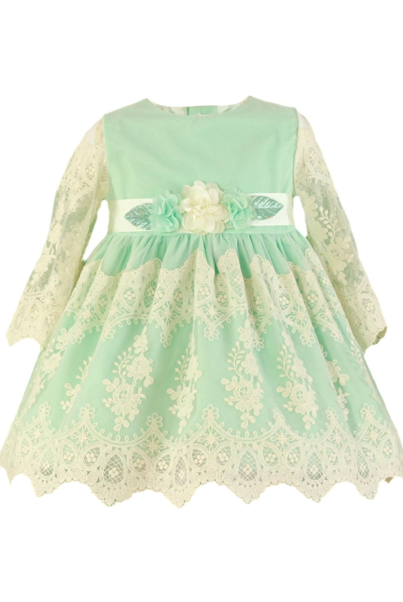 CLEARANCE SALE Miranda - Girls Green & Cream Dress 223V - Mariposa Children's Boutique