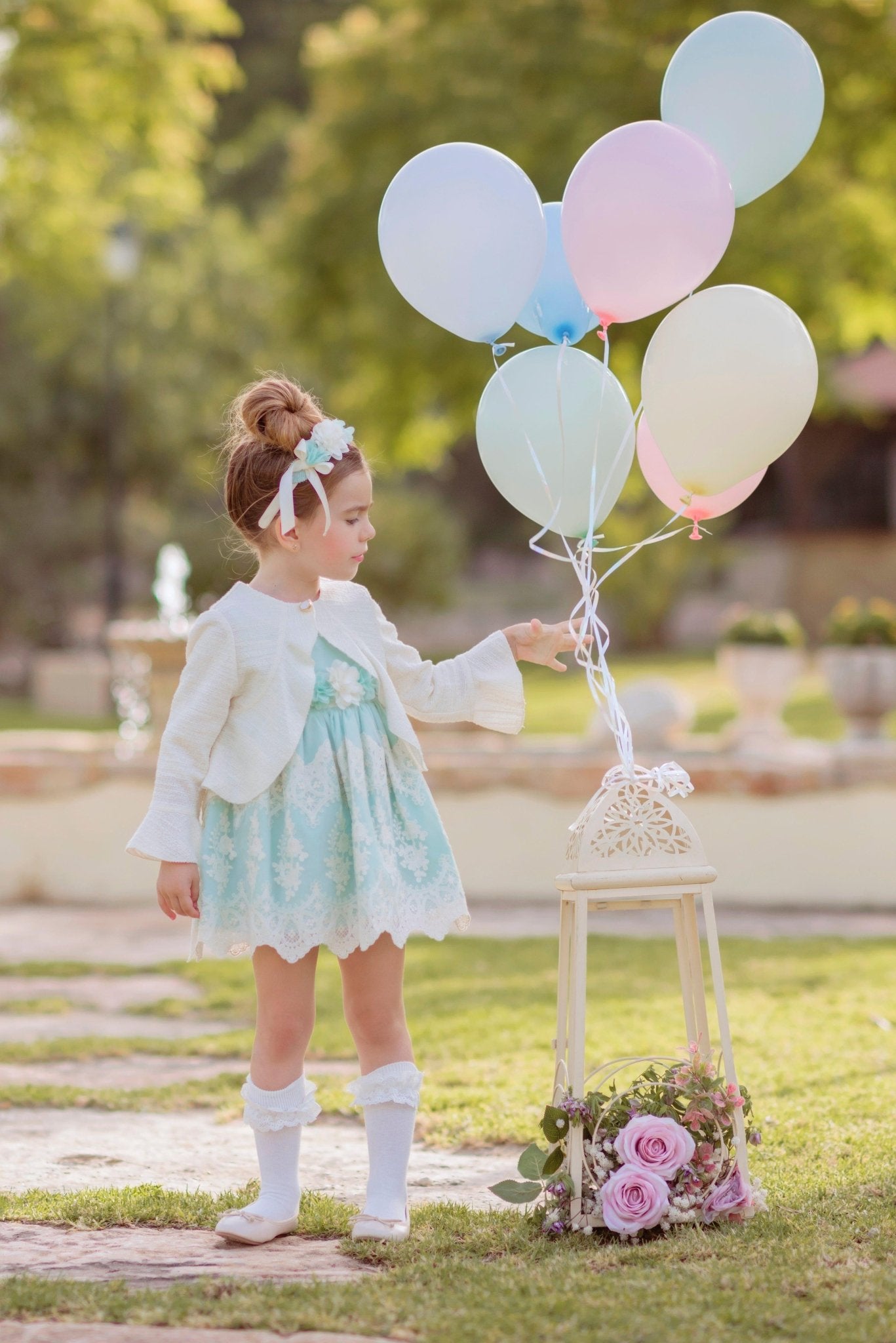 CLEARANCE SALE Miranda - Girls Green & Cream Dress 223V - Mariposa Children's Boutique