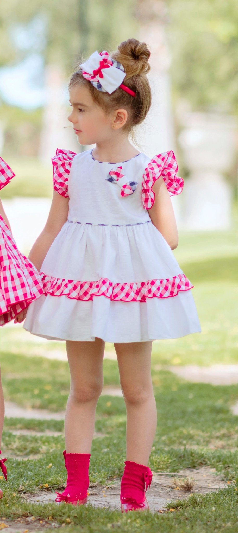 CLEARANCE SALE Miranda - Girls White, Red & Navy Dress 241V 2yr - Mariposa Children's Boutique