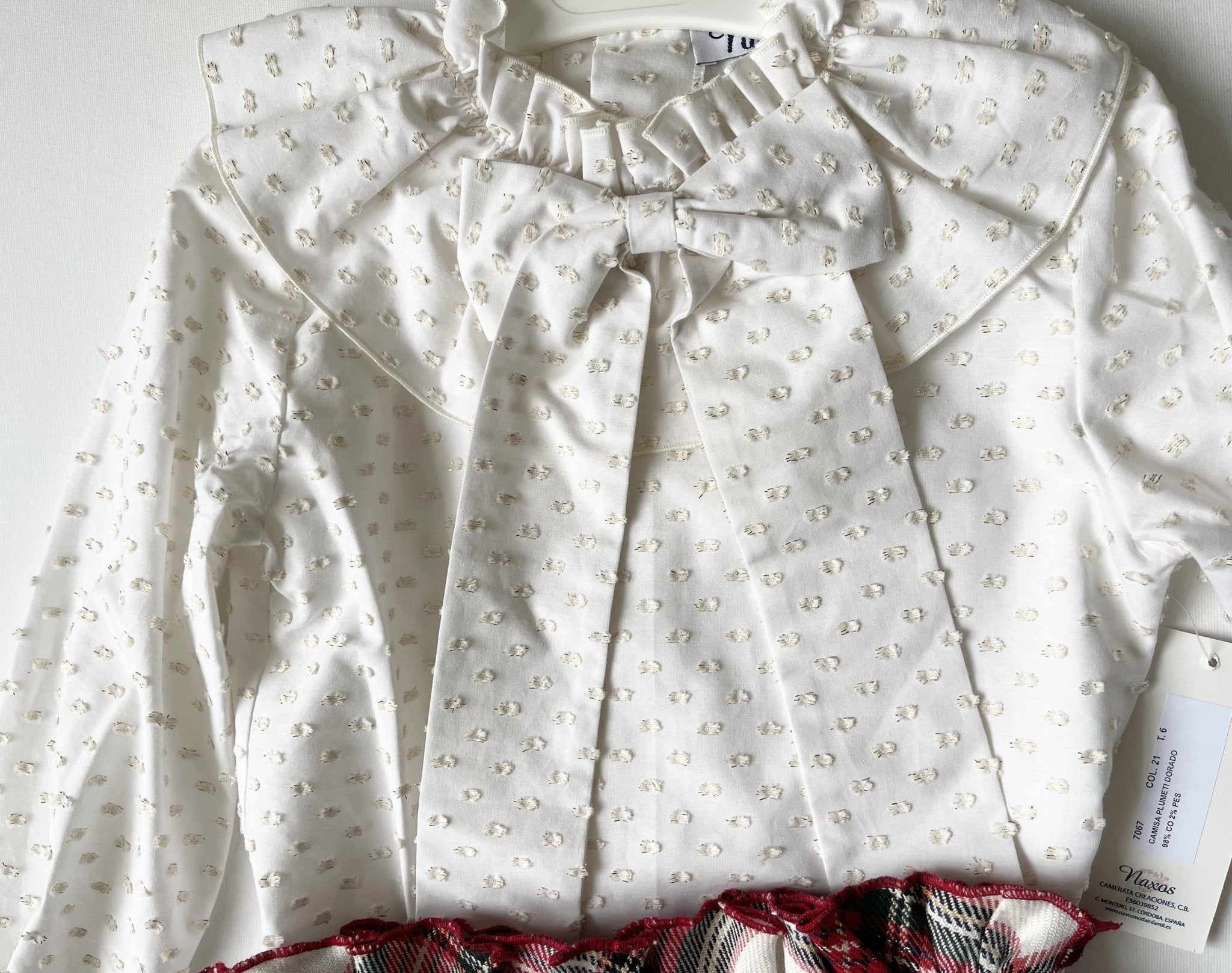 CLEARANCE SALE Naxos - Tartan Print Skirt with Matching Cream & Gold Blouse - Mariposa Children's Boutique