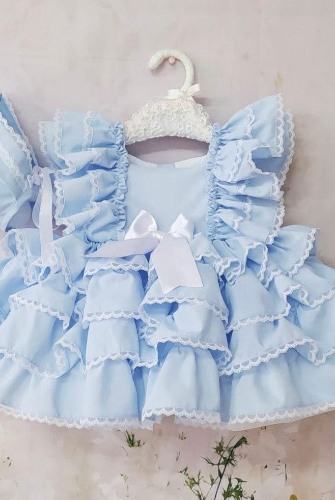 CLEARANCE SALE Sonata - Baby Girls Baby Blue Ruffle Dress Age 12m - Mariposa Children's Boutique