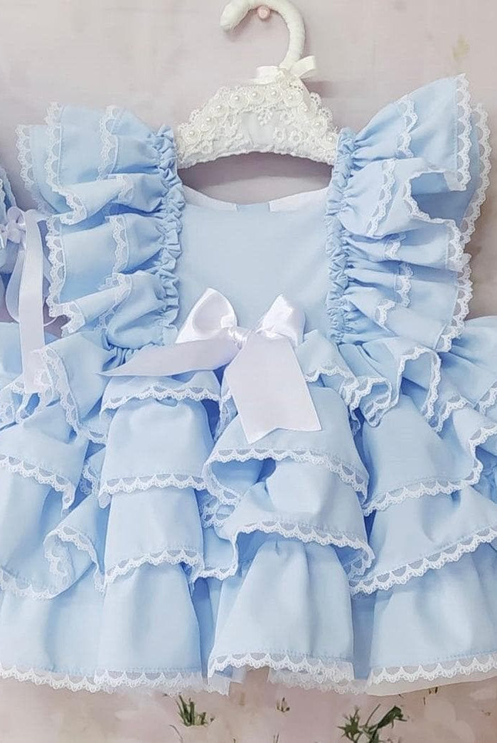CLEARANCE SALE Sonata - Baby Girls Baby Blue Ruffle Dress Age 12m - Mariposa Children's Boutique