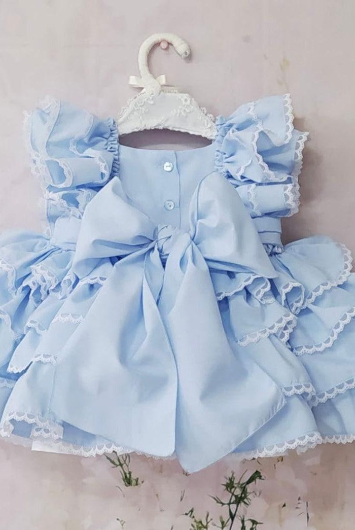 CLEARANCE SALE Sonata - Baby Girls Baby Blue Ruffle Dress Age 12m - Mariposa Children's Boutique