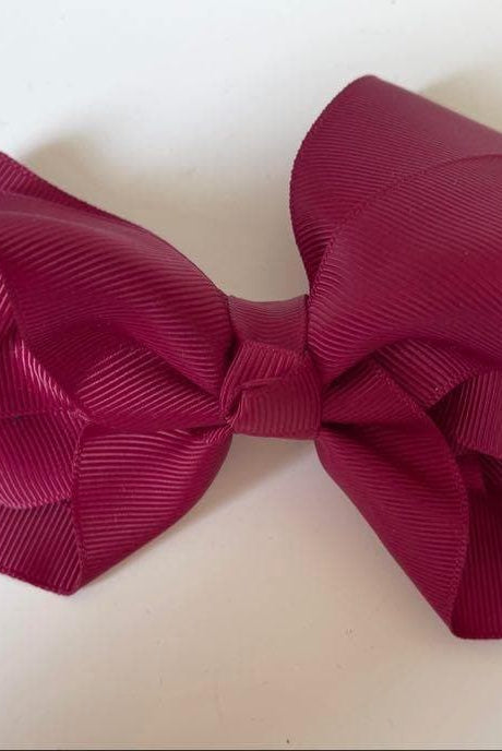 Double Ribbon Hairbow 6" Burgundy - Mariposa Children's Boutique