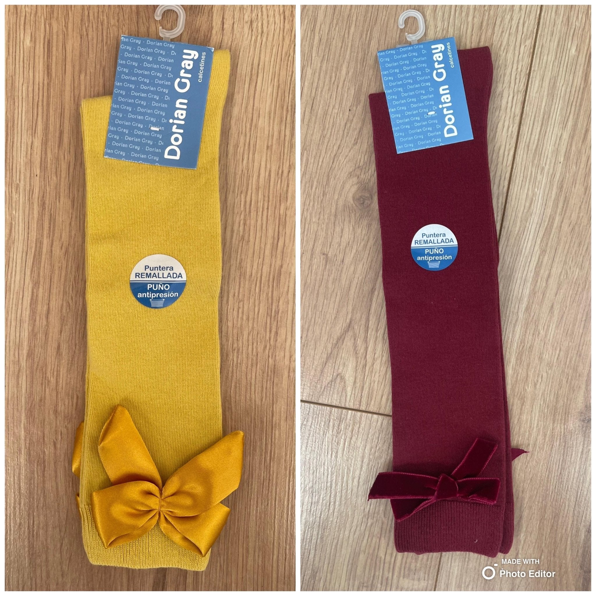 Socks - Girl's Spanish Bow Knee High Socks BURGUNDY & MUSTARD - Mariposa Children's Boutique