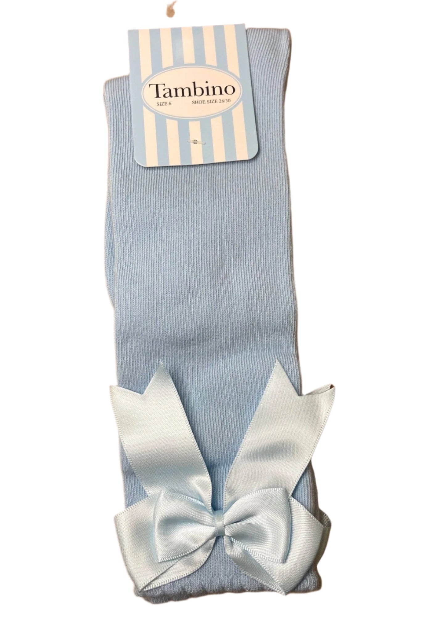 Tambino Socks - Girls Baby Blue Knee High Bow Socks
