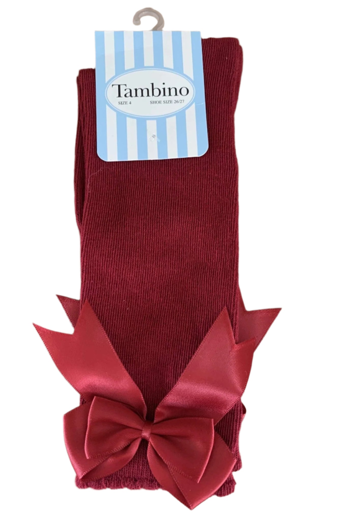 Tambino Socks - Girl's Burgundy Knee High Bow Socks