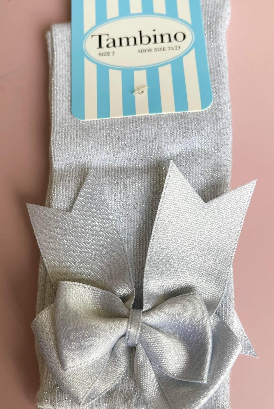 Tambino Socks - Girls Knee High Bow Socks SILVER - Mariposa Children's Boutique