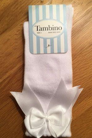 Tambino Socks - Girl's White Knee High Bow Socks - Mariposa Children's Boutique