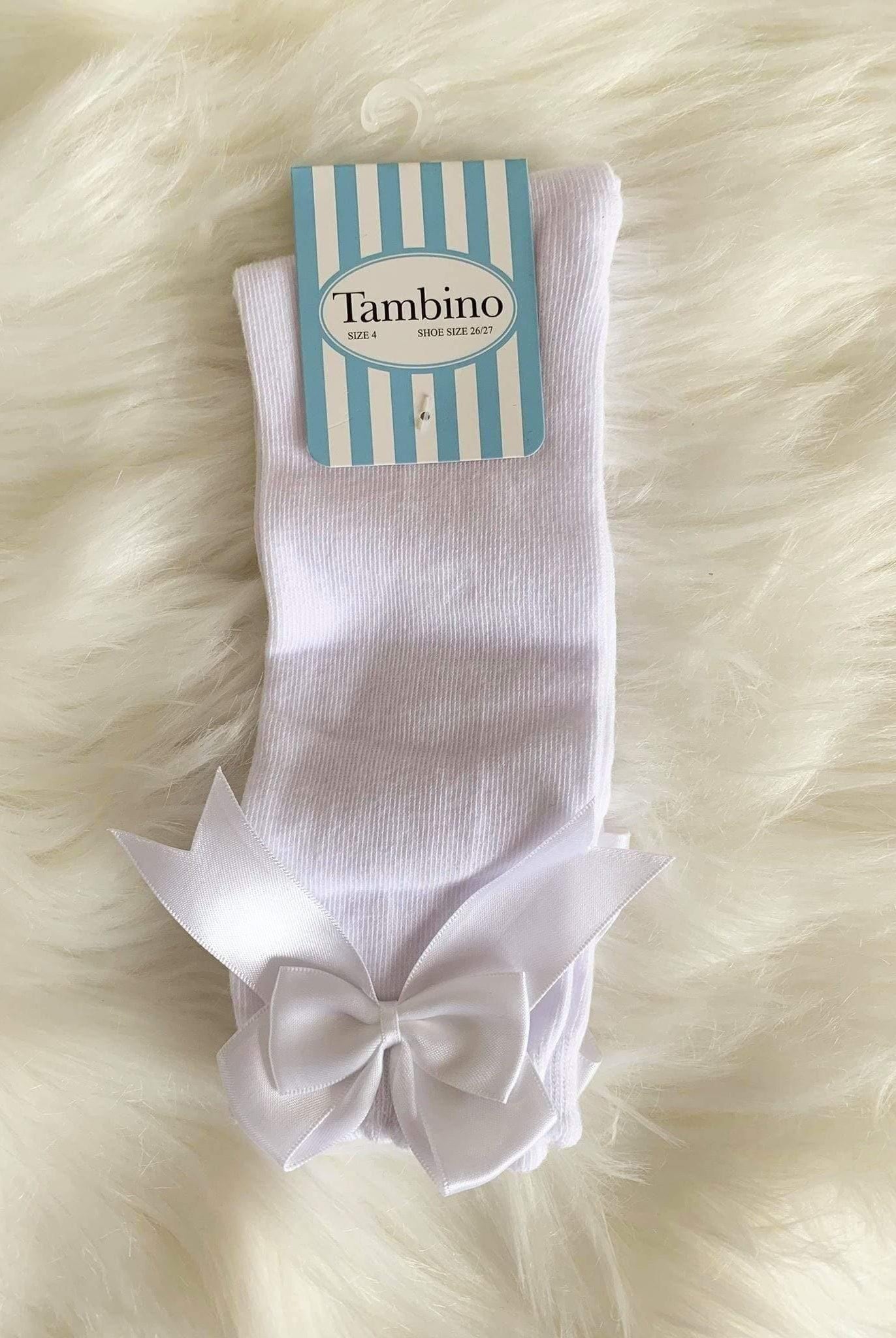 Tambino Socks - Girl's White Knee High Bow Socks - Mariposa Children's Boutique