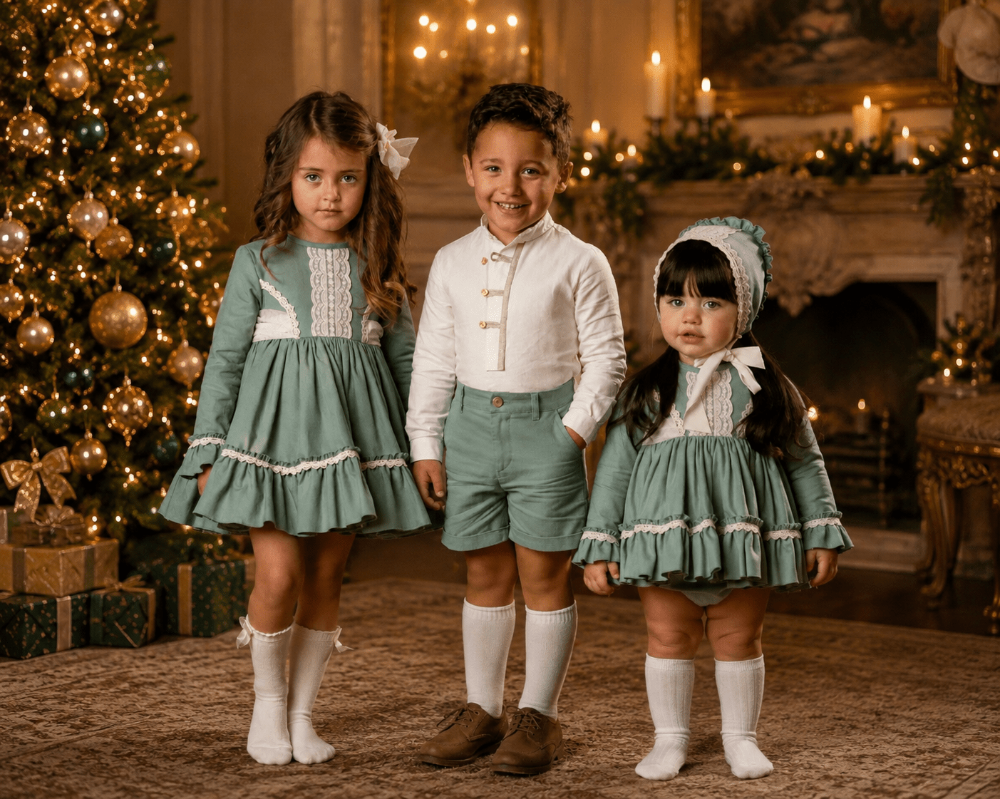 Abuela Tata Boys Green & Ivory Shorts & Shirt Set | AW26 PRE-ORDER