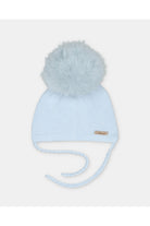Martin Aranda baby blue knitted baby pom pom hat with faux fur pom pom made in Spain AW26