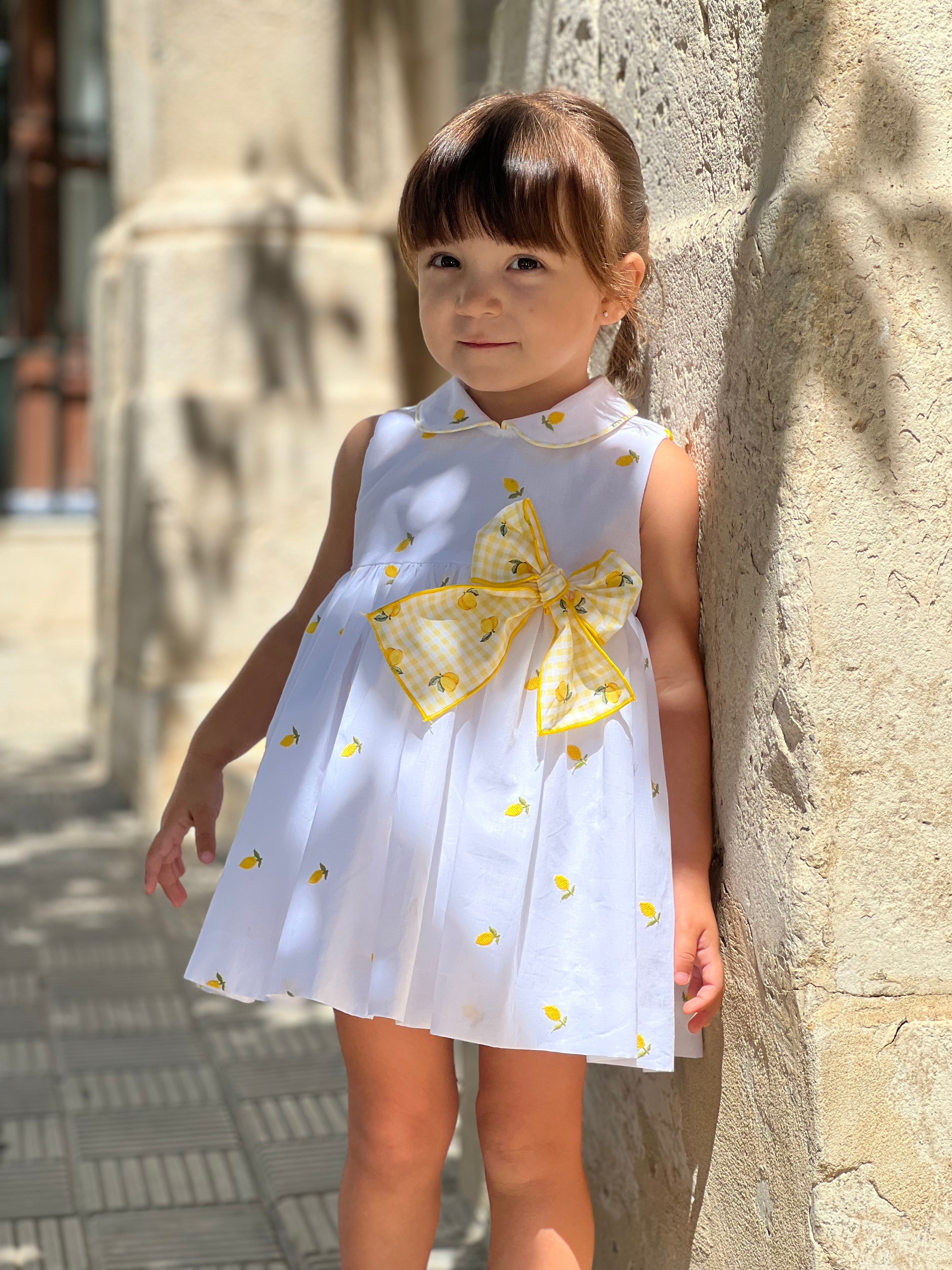La Peppa baby girls white lemon dress gingham bow SS26