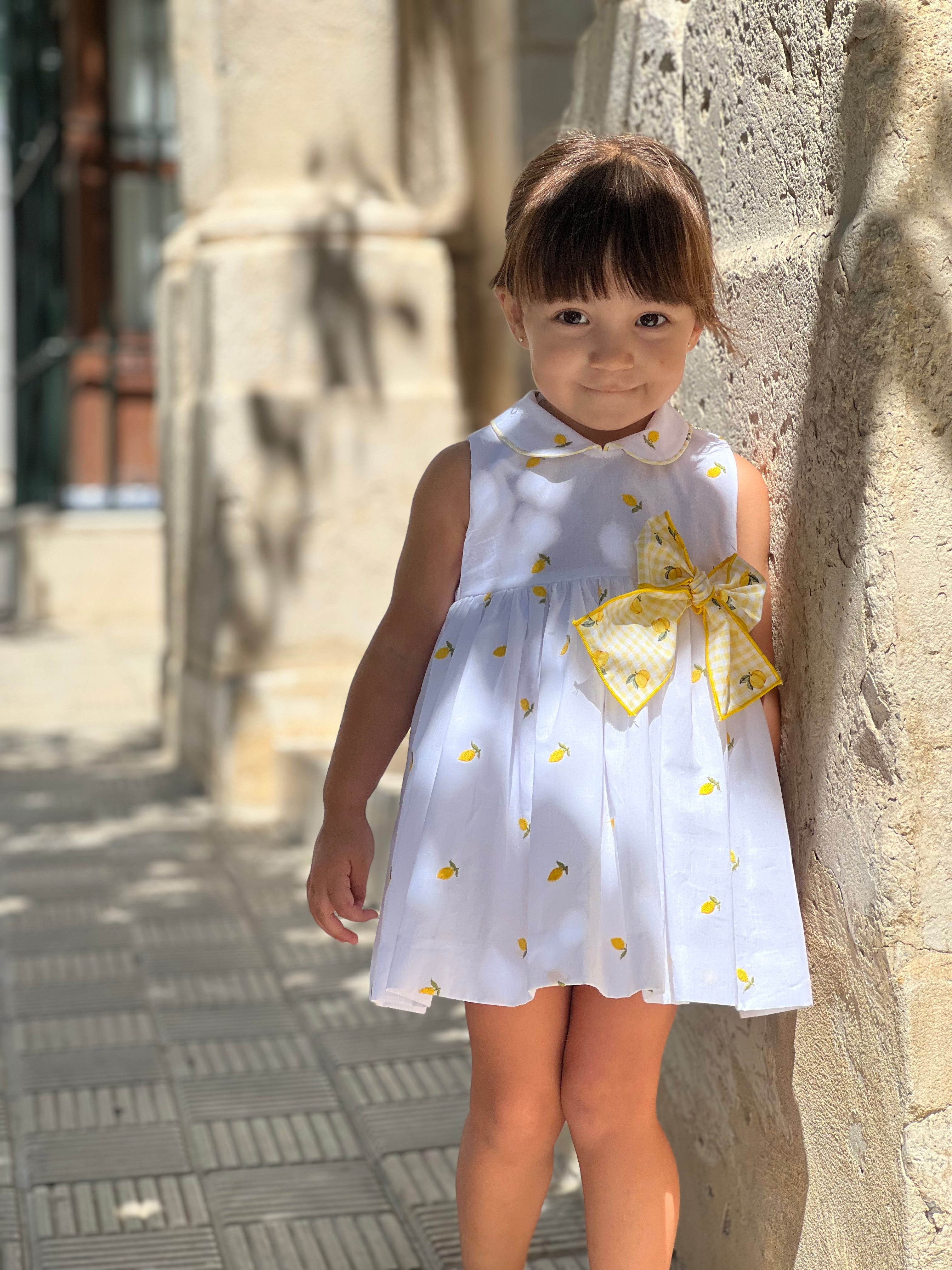 La Peppa baby dress white lemon embroidered dress knickers set