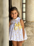 La Peppa baby girls white & lemon print dress gingham bow SS26