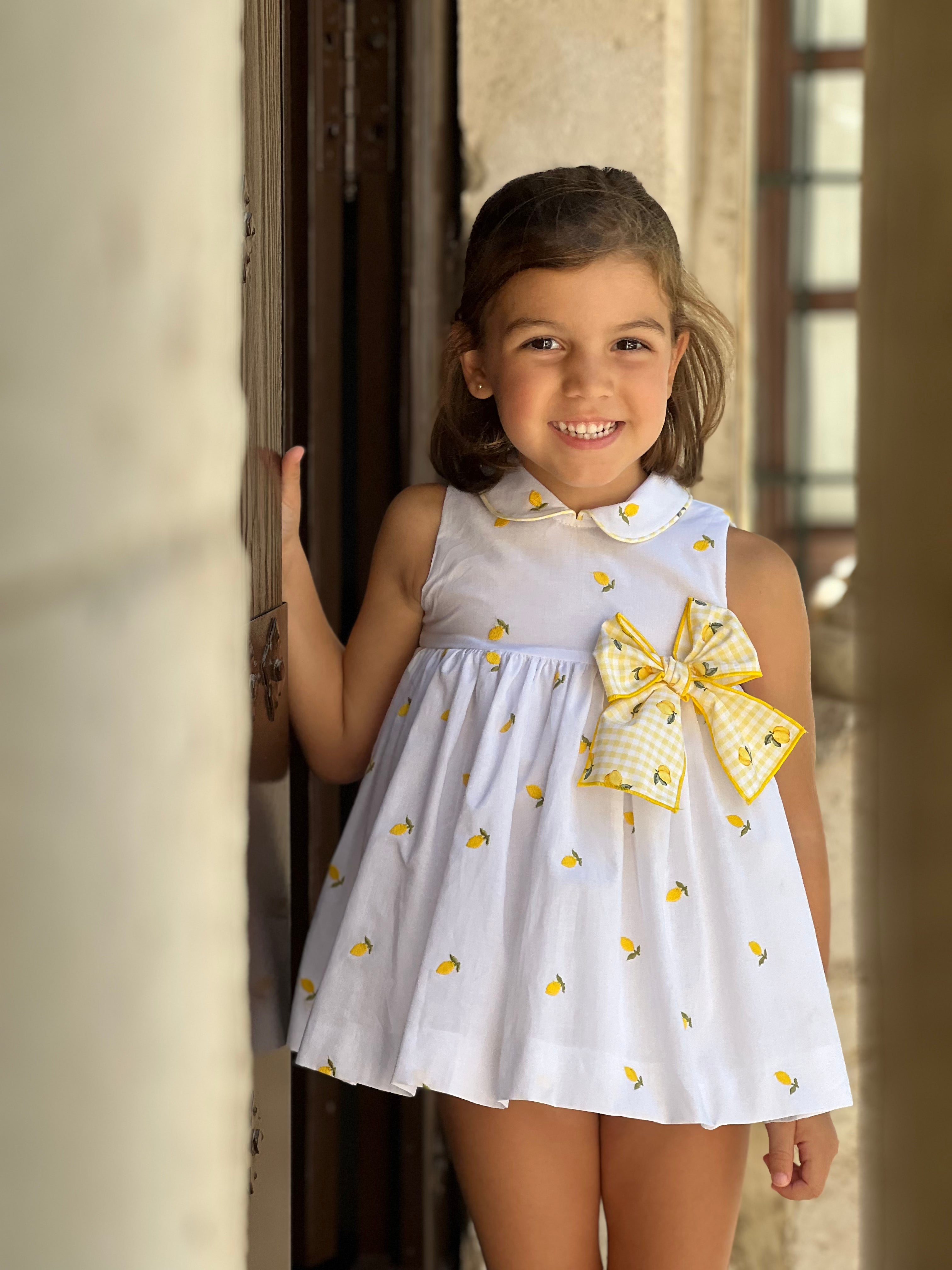 Baby girls lemon print Spanish dress with bow La Peppa
