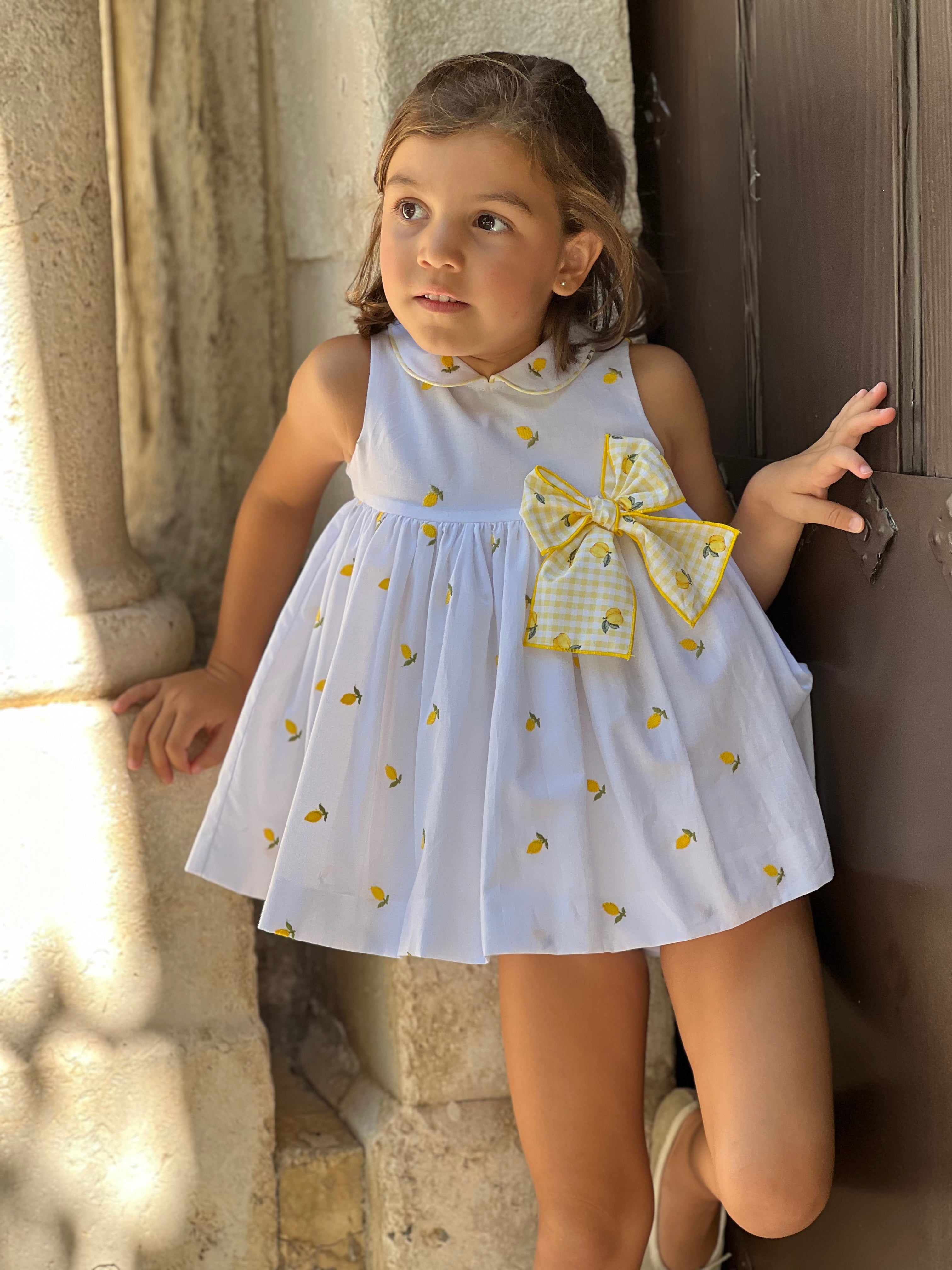 La Peppa SS26 Baby Girl's white and lemons print dress 