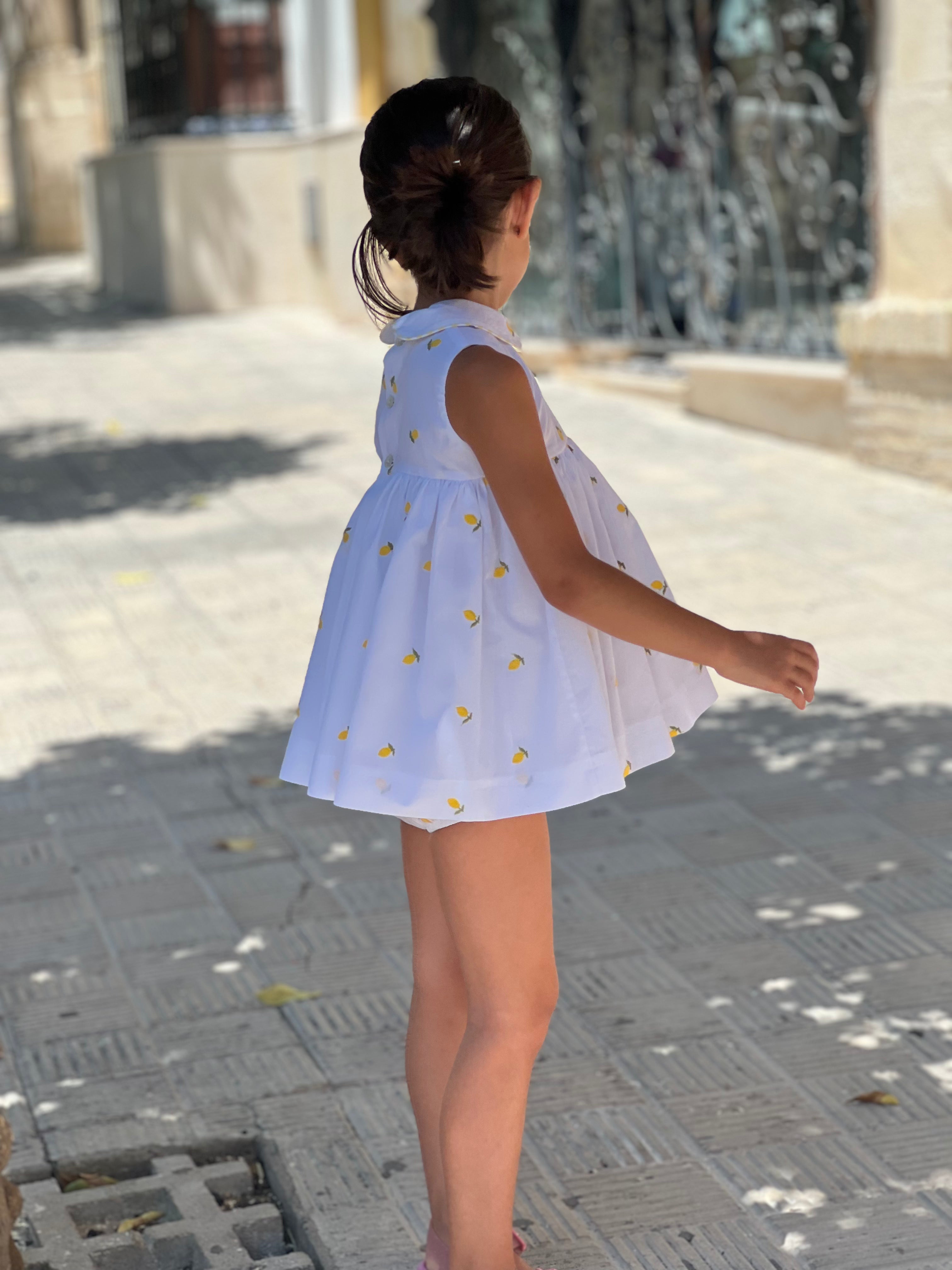 White & Lemons Print Baby Girl's Dress by La Peppa for SS26 
