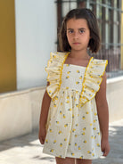 La Peppa girls lemon print dress yellow gingham Spanish dress SS26