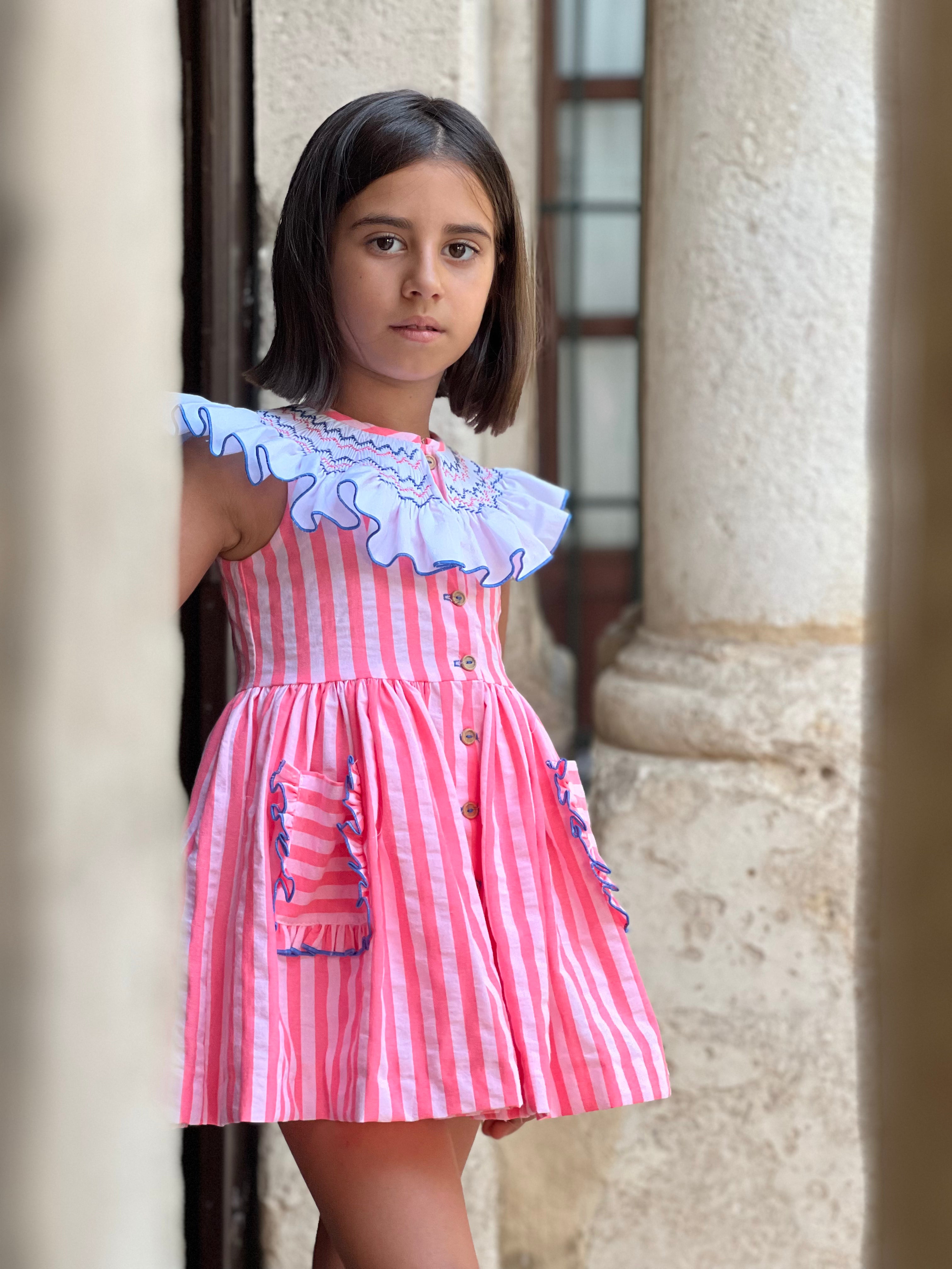 strapless open back dress La Peppa Baby Neon Pink Dress Set