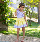 Abuela Tata girls lilac gingham blouse and yellow skirt set age 6 Spanish children's clothing clearance sale