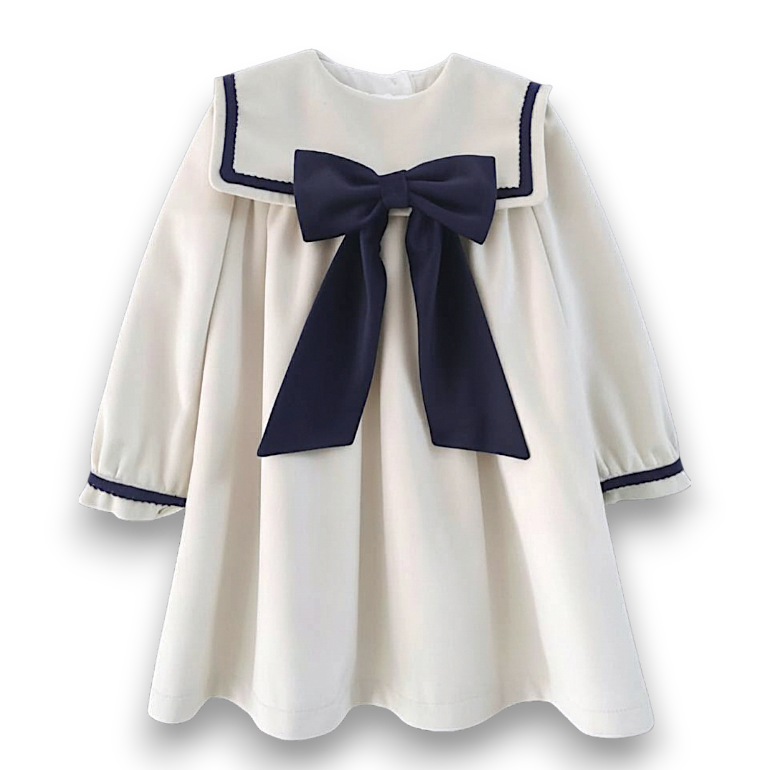 Be Chic girls ivory dress with navy velvet bow luxury Portuguese occasion dress AW26
