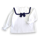 Be Chic girls navy velvet puffy shorts with ivory sailor blouse made in Portugal AW26