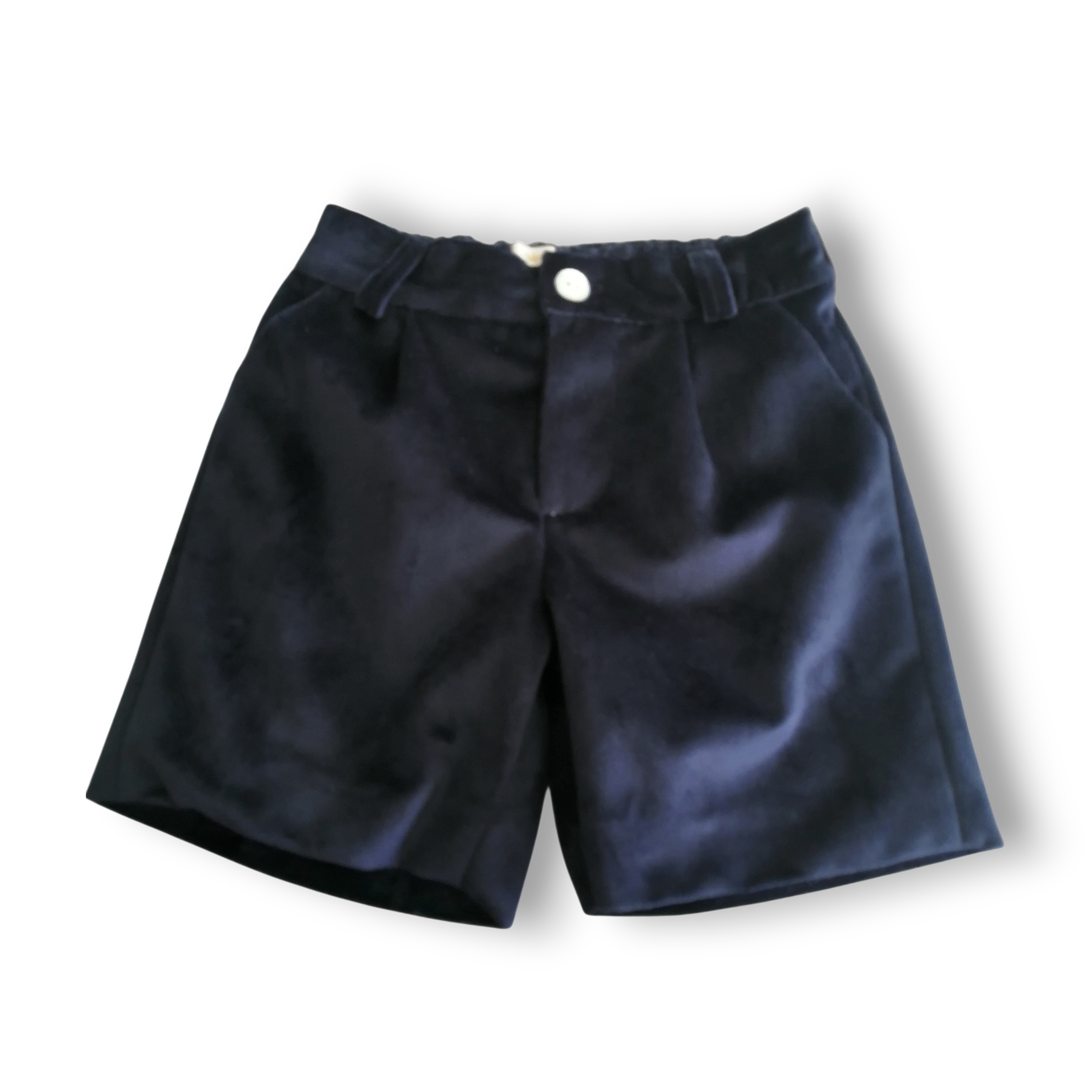 Be Chic boys navy velvet shorts with ivory shirt luxury Portuguese boys outfit AW26