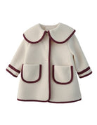 Be Chic girls ivory bouclé coat with burgundy trim made in Portugal AW26