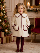 Be Chic girls ivory bouclé coat with burgundy trim made in Portugal AW26