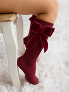 Meia Pata burgundy velvet bow knee high socks luxury Portuguese girls accessories AW26