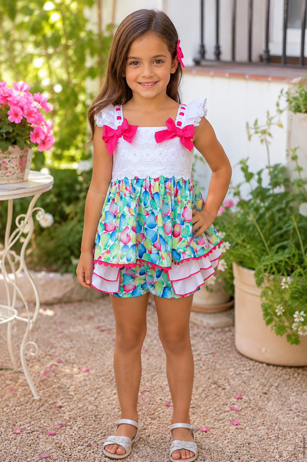 Maria Bardallo girls multicolour summer shorts and white lace top set age 6 clearance sale