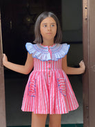 La Peppa baby girls neon pink stripe dress smocked collar SS26