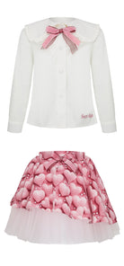 Daga Love Story Collection AW26 girls pink skirt and blouse set 