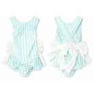 Girls mint green stripe swimsuit with frill trim ages 2 to 12