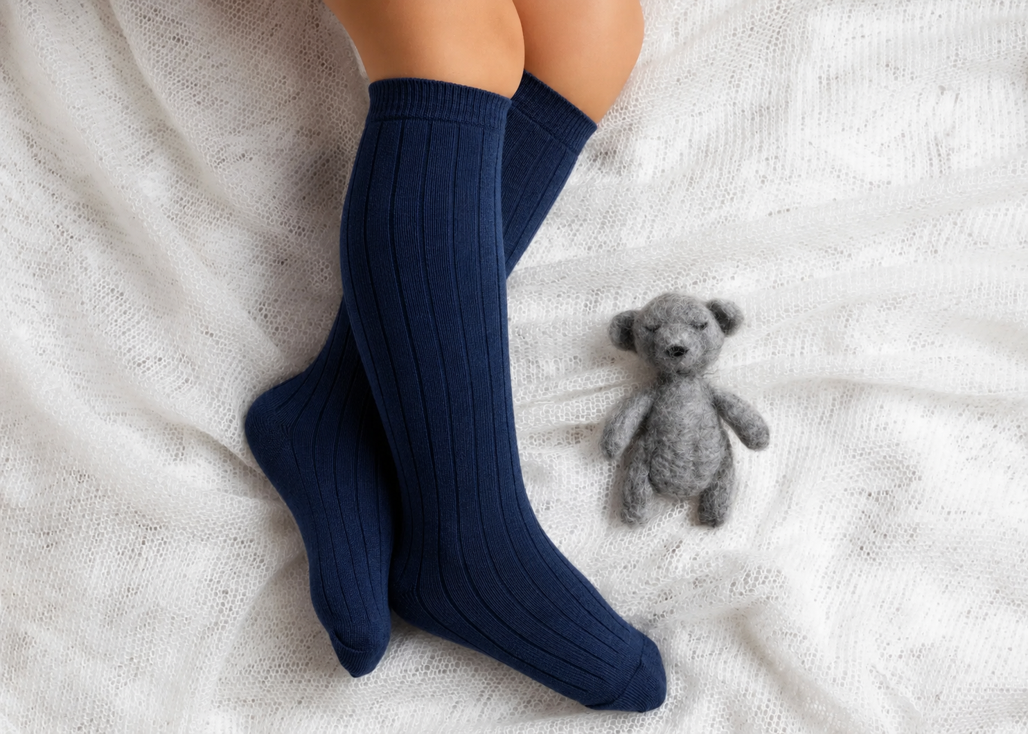 Meia Pata boys navy ribbed knee high socks luxury Portuguese boys accessories AW26