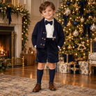Mac Ilusion boys Navy shorts, shirt, cardigan and bow tie set for Christmas 2026. 
