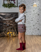 Abuela Tata AW25 - Baby Boys Burgundy Check Shorts & Shirt Set