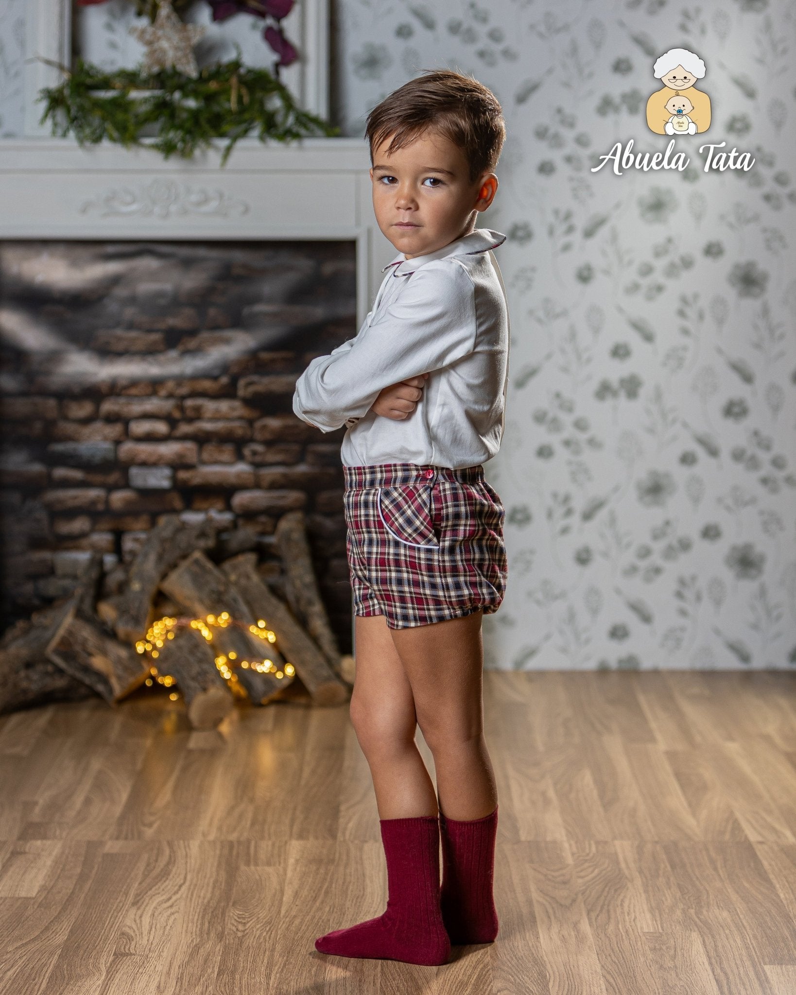 Abuela Tata AW25 - Baby Boys Burgundy Check Shorts & Shirt Set