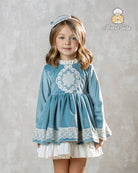 Abuela Tata AW25 - Girls Blue & Cream Dress & Headpiece