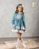 Abuela Tata AW25 - Girls Blue & Cream Dress & Headpiece