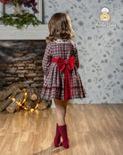 Abuela Tata AW25 - Girls Burgundy Check Dress & Headpiece